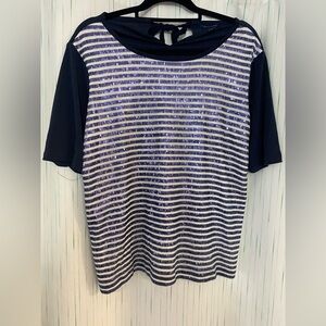 Tommy Hilfiger Navy and White Sequin Striped Tee
